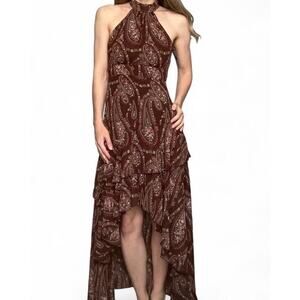 Petal And Pup Women’s Tia Dress Brown Paisley Halter Neck High Low Hem Size 2